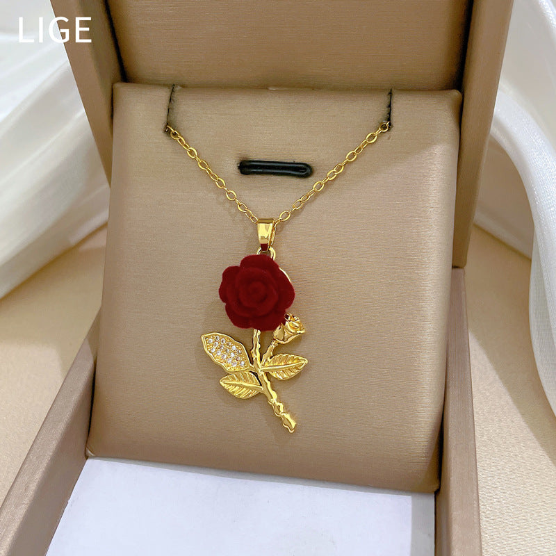 SS-12066 - Luxury Red Rose Gold - Necklace