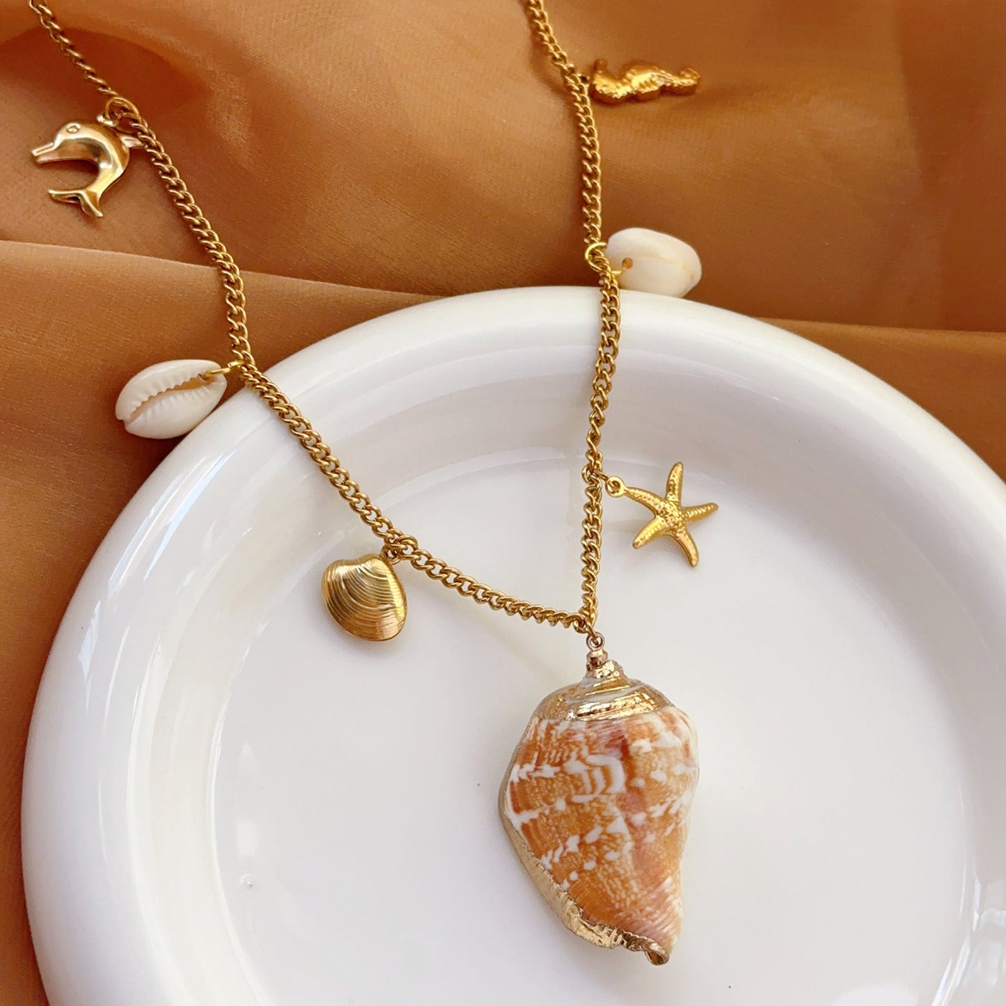 SS-11872-1- Sea Shell & Sea Animals Charms Gold - Necklace