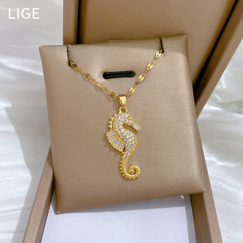 SS-12081 - Luxury Gold Sea Horse - Necklace