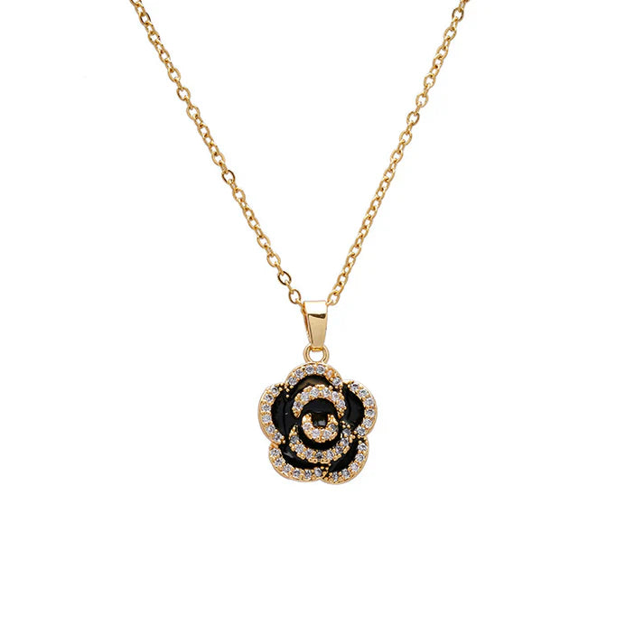 Black Flower Gold - Necklace