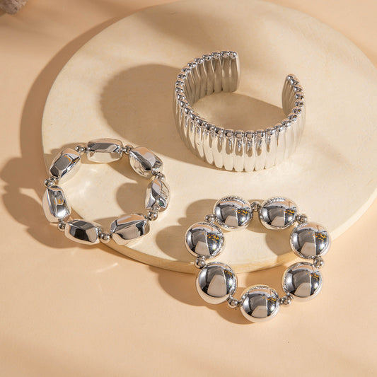 UNI-10163-3 - Premium Silver Foiled Bangle - Bracelet Set Of 3