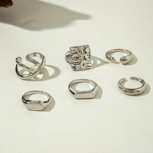 UNI-11115-9 - Simple Silver - Ring Set Of 6
