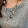UNI-11963 -Black Heart Double Layer Chain - Necklace