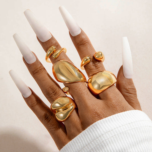 UNI-11115-22 - Luxury Geometric Gold - Ring Set Of 5