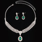 UNI-11942 - Premium Green & White Diamonds Silver - Jewelry Set