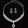 UNI-11942 - Premium Green & White Diamonds Silver - Jewelry Set