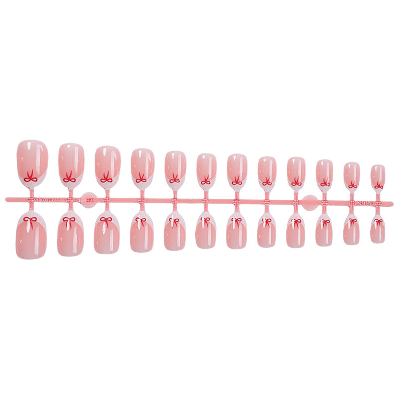 N-208 - Bow Pink - Press On Nail Set Of 24 - Free Nail Kit Included