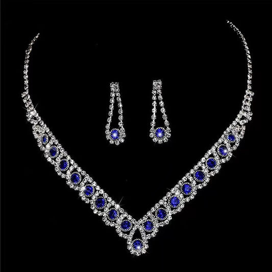UNI-11934- Blue & Crystal Diamonds Silver - Jewelry Set Of 2