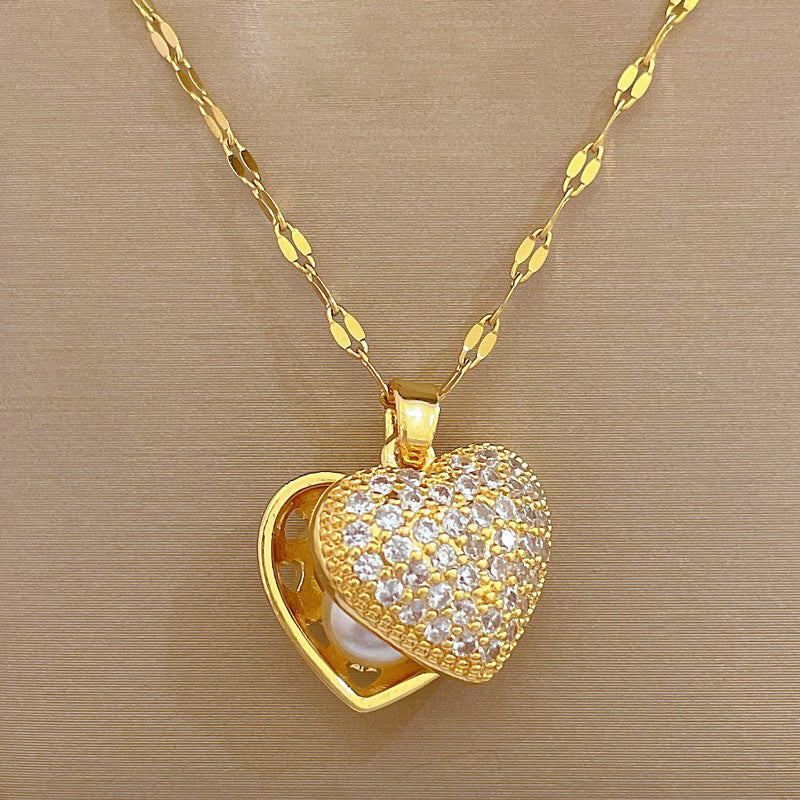 SS-12079 - Pearl & Heart Gold - Necklace
