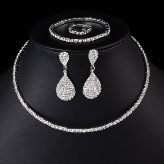UNI-11930 - Fancy Crystal Diamonds Silver - Jewelry Set of 4