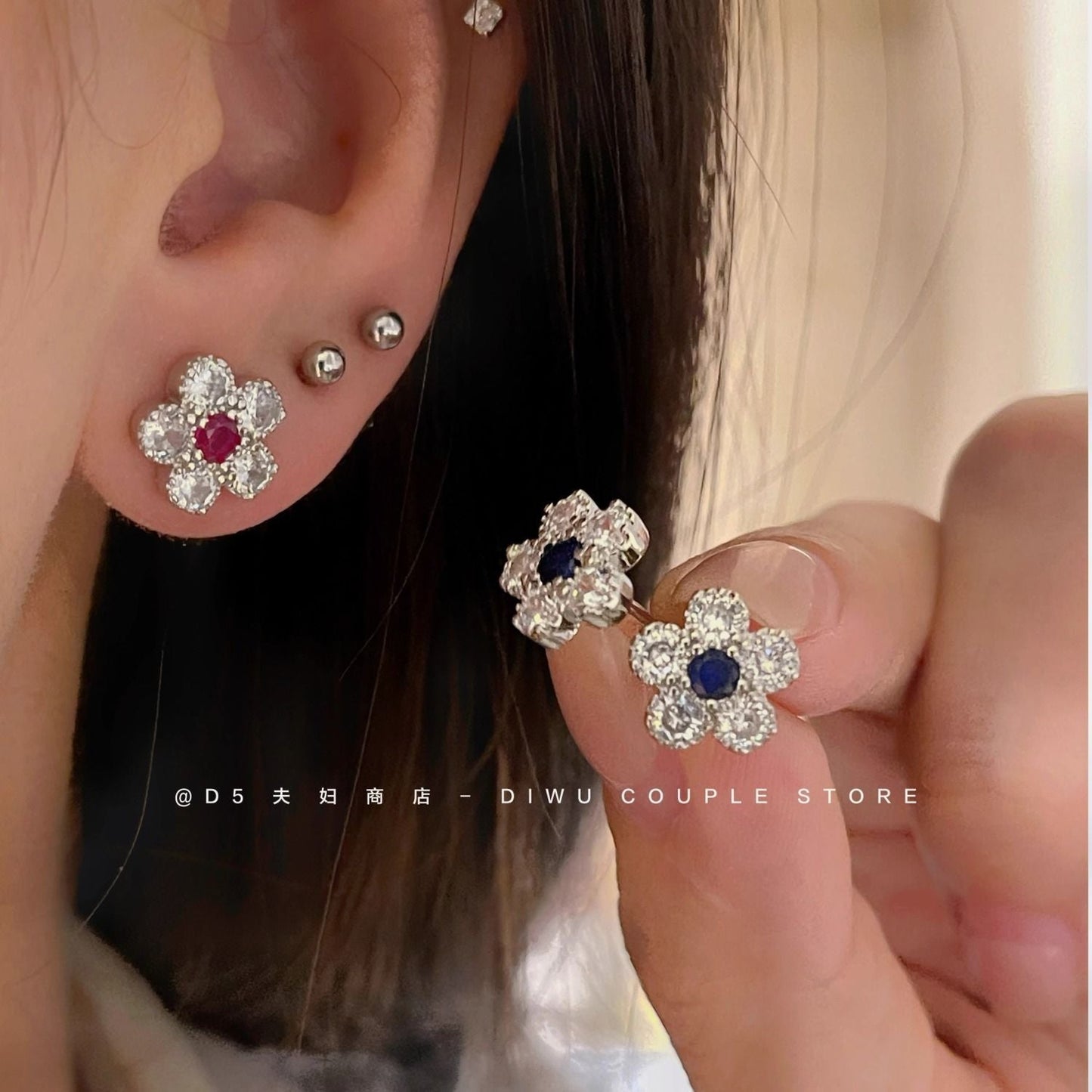 UNI-12139 - Flash Blue Flower Silver - Earring