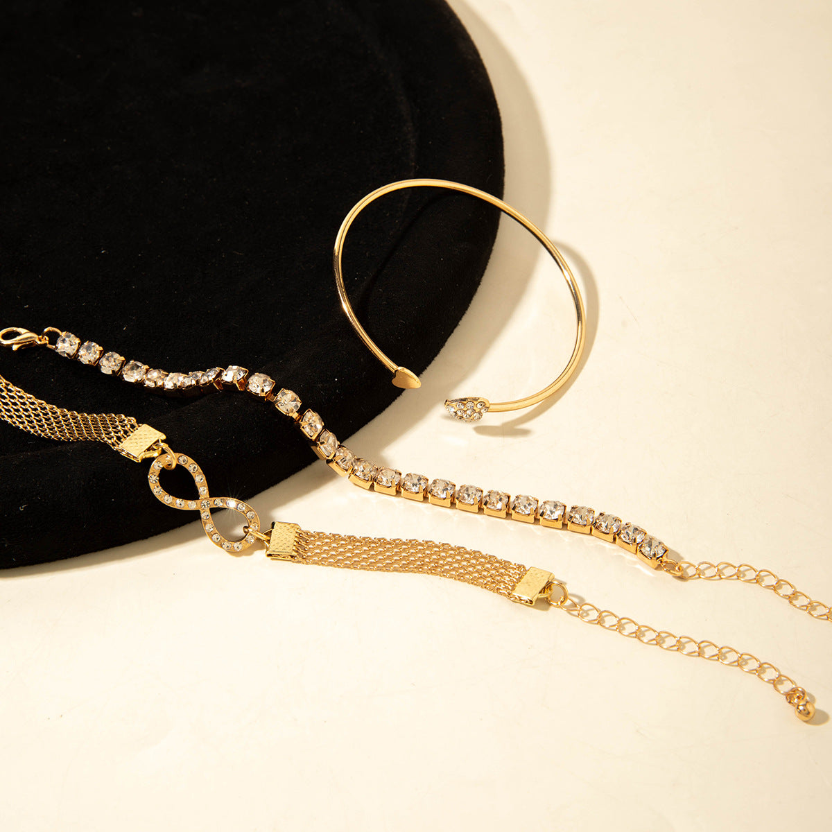 UNI-10162 -Infinity Gold Diamonds Bangle & Bracelet Set Of 3