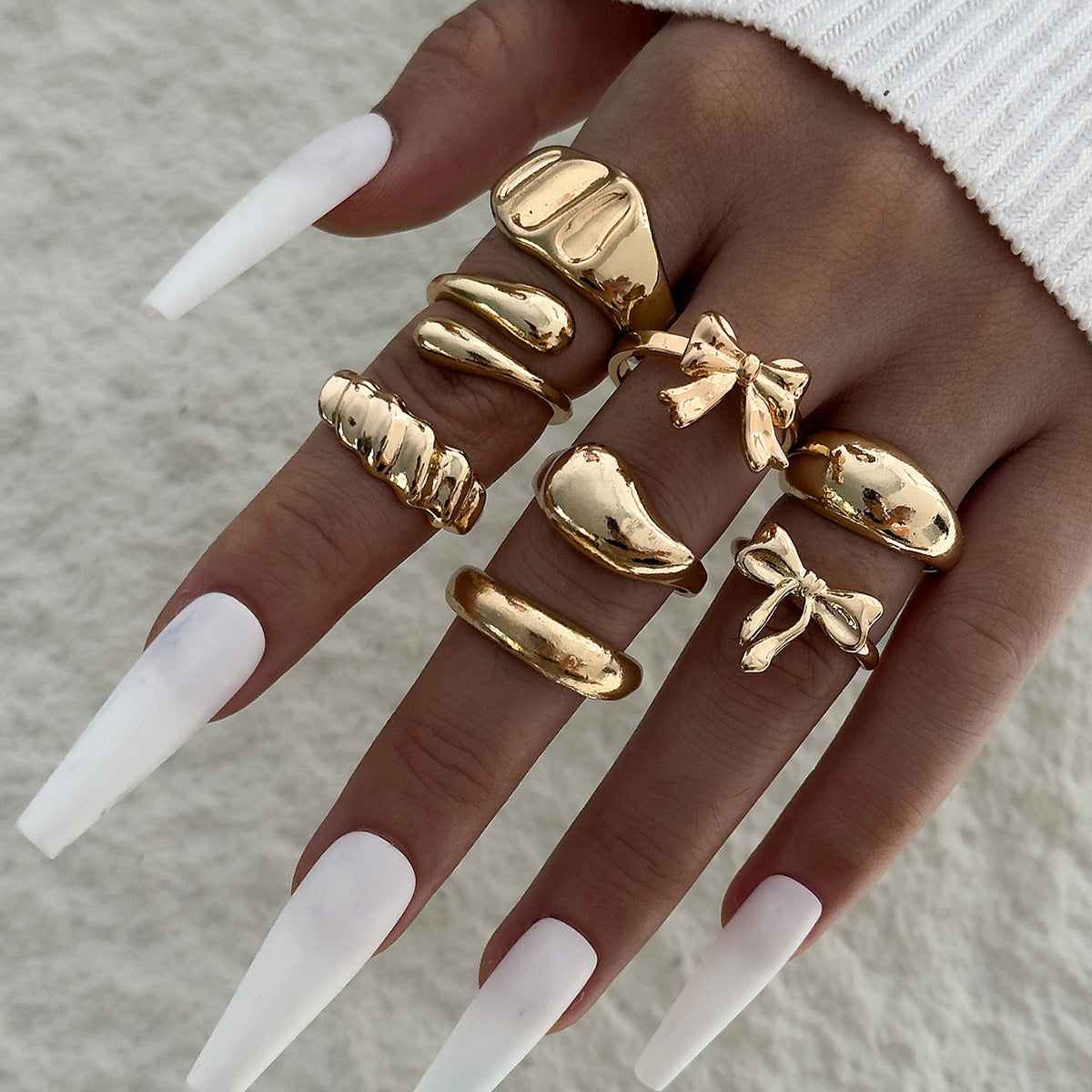 UNI-11115-7 - Bow & Mix Gold Foiled - Ring Set Of 8