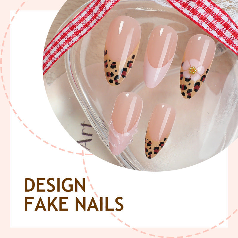 N-209 - Flower & Cheetah Print - Press On Nail Set Of 24 - Free Nail Kit Included