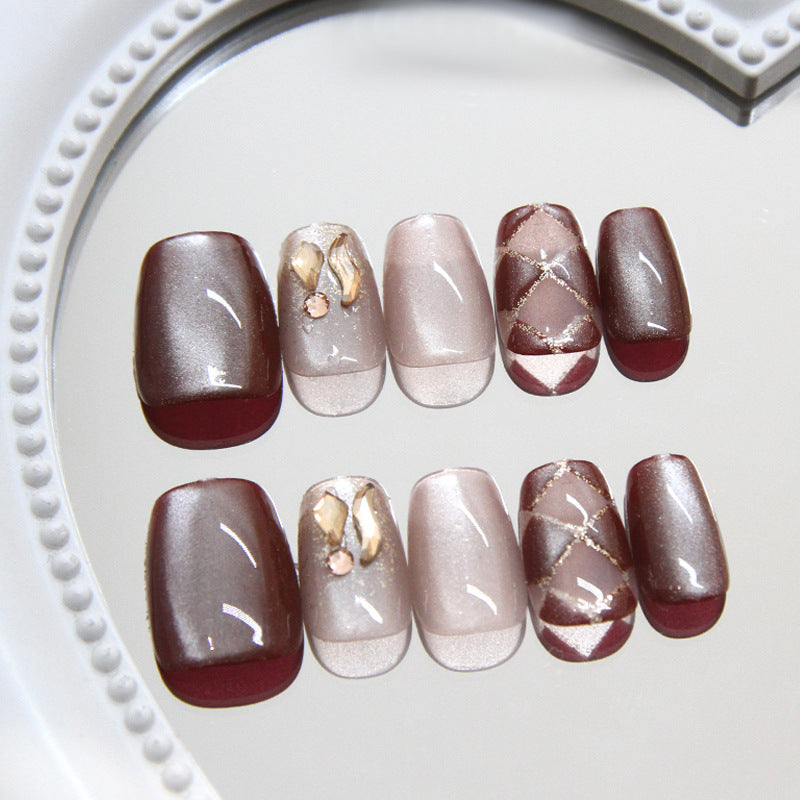 Chestnut Latte - Press On Nail Set Of 24 - Free 24 Pcs Sticker Sheet Included