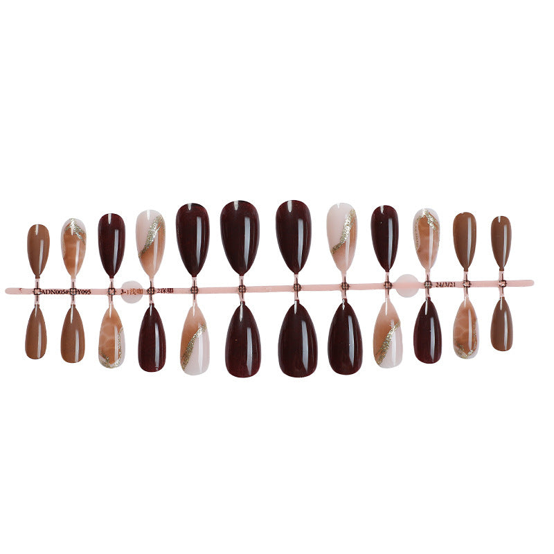 N-217 - Marbled Foiled & Dark Colors - Press On Nail Set Of 24 - Free Nail Kit Included