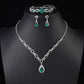 UNI-11939 - Premium Teardrop Emerald Green Diamonds Silver - Jewelry Set Of 3