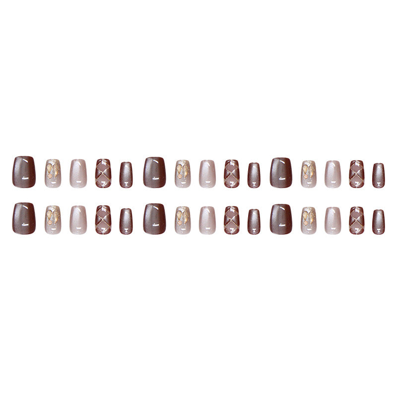 Chestnut Latte - Press On Nail Set Of 24 - Free 24 Pcs Sticker Sheet Included