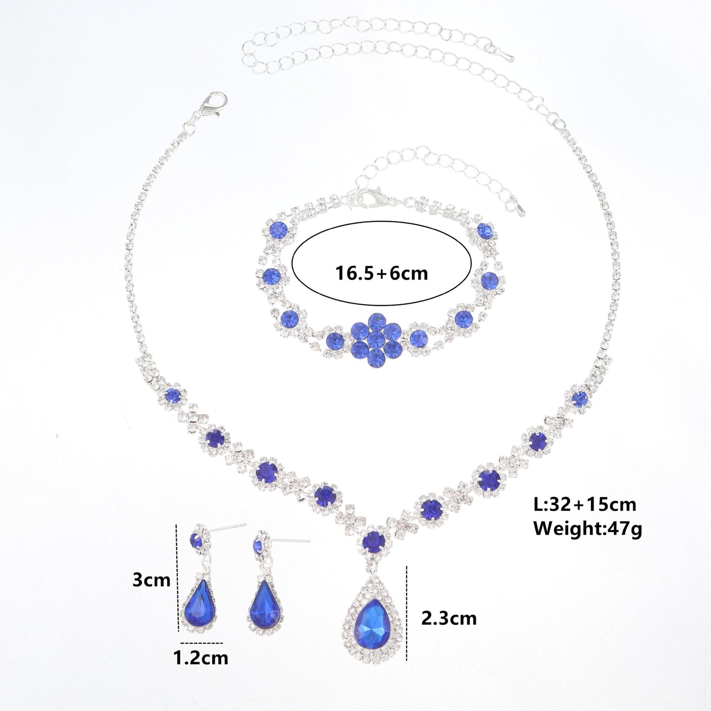 UNI-11939 - Premium Teardrop Emerald Green Diamonds Silver - Jewelry Set Of 3