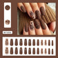 Caramel Chocolate Flower - Press On Nail Set Of 24 - Free 24 Pcs Sticker Sheet Included