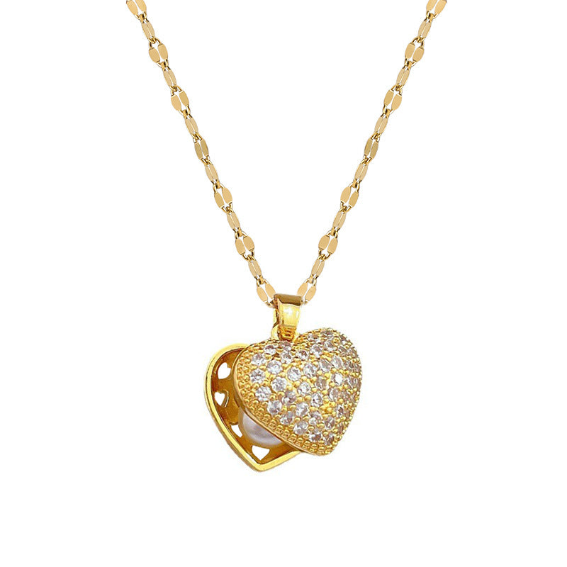 SS-12079 - Pearl & Heart Gold - Necklace
