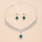 UNI-11942 - Premium Green & White Diamonds Silver - Jewelry Set