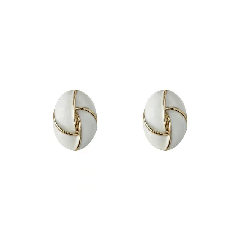 UNI-12142- Classy White Oval Gold Foil - Earring