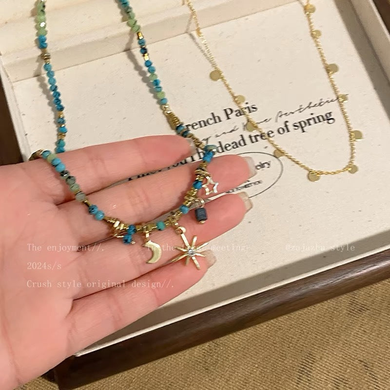 UNI-11973- Moon & Star Sparkle Watercolor Stones - Necklace