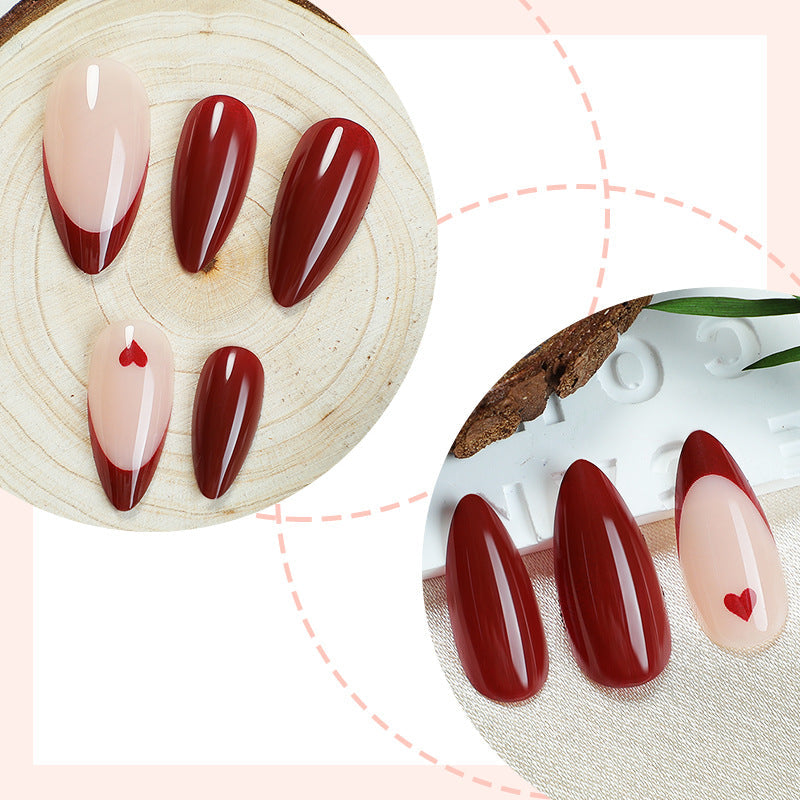 N-202 - Pink & Maroon - Press On Nail Set Of 24 - Free Nail Kit Included