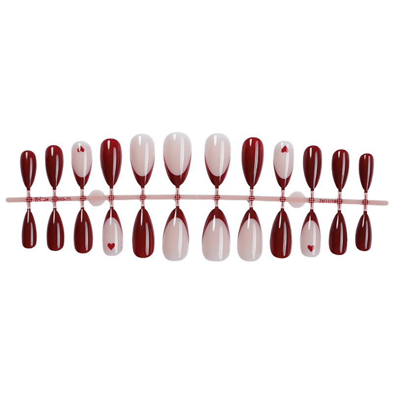 N-202 - Pink & Maroon - Press On Nail Set Of 24 - Free Nail Kit Included