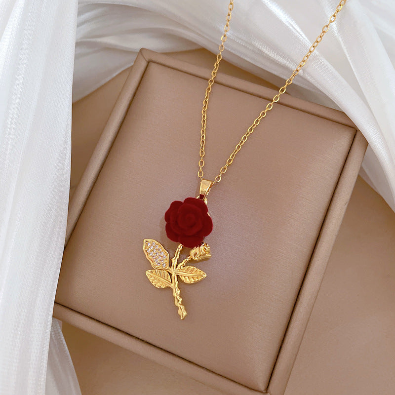 SS-12066 - Luxury Red Rose Gold - Necklace
