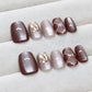 Chestnut Latte - Press On Nail Set Of 24 - Free 24 Pcs Sticker Sheet Included