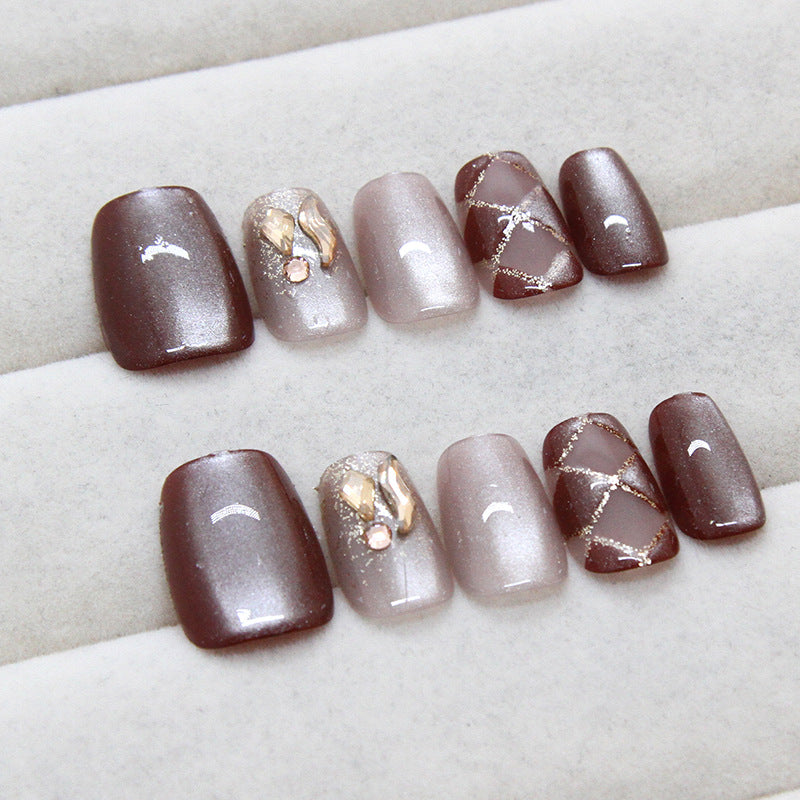 Chestnut Latte - Press On Nail Set Of 24 - Free 24 Pcs Sticker Sheet Included