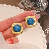 UNI-12143 - Blue Natural Stone Ancient Gold - Earring