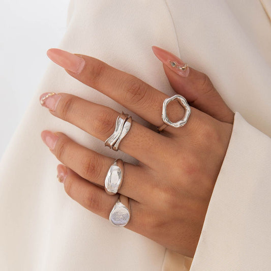 UNI-11115-24 - Luxury Geometric Gold - Ring Set Of 4