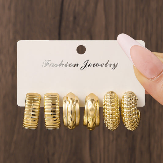 UNI-12047- Gold Foil Series Hoop - Earrings Set Style 21