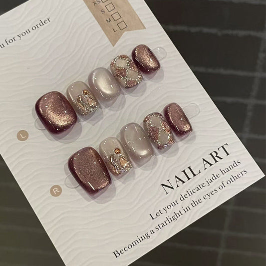 Chestnut Latte - Press On Nail Set Of 24 - Free 24 Pcs Sticker Sheet Included