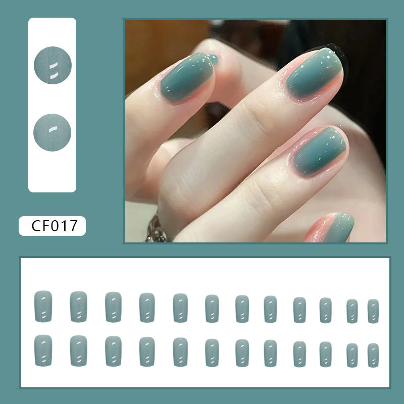 Sea Blue Green - Press On Nail Set Of 24 - Free 24 Pcs Sticker Sheet Included