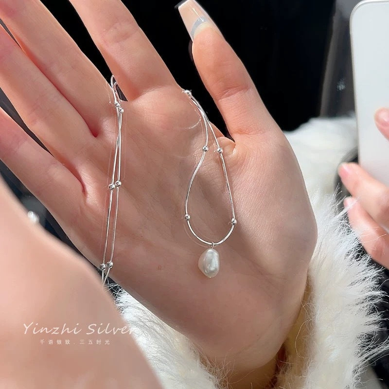 UNI-11994- Pearl & Silver Chain - Necklace