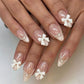 N-203 - Pearl & Bow Shiny - Press On Nail Set Of 24 - Free Nail Kit Included