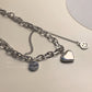 UNI-11965 - Titanium Steel Heart Silver Double Layer Chain - Necklace
