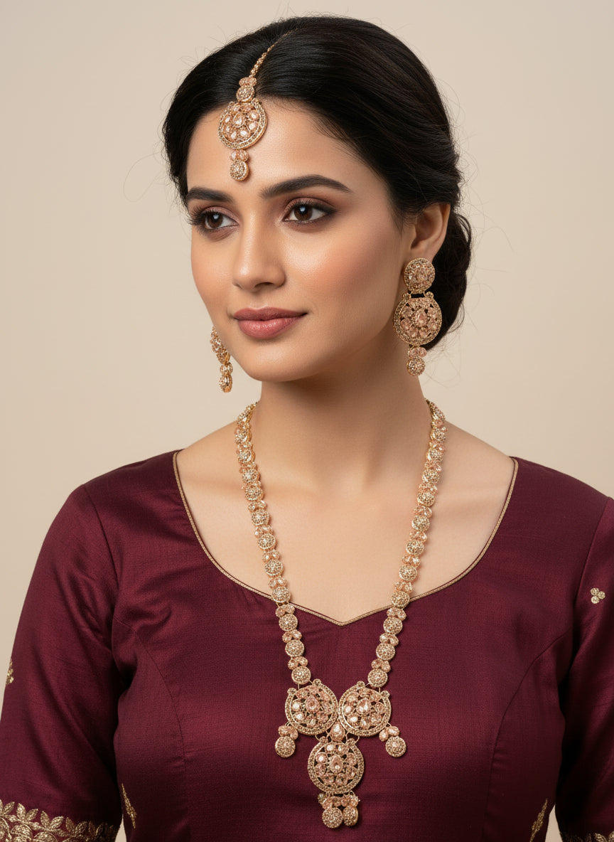 PJ-116 - Zircon Mala Long Necklace Set