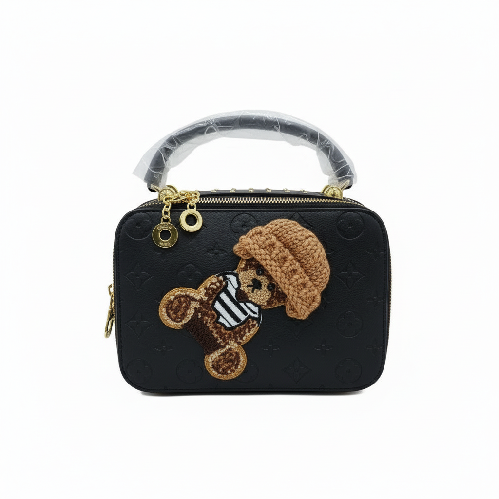 Teddy Bear Mini Box Handbag – ELORE Luxury Embossed Top Handle Purse for Women
