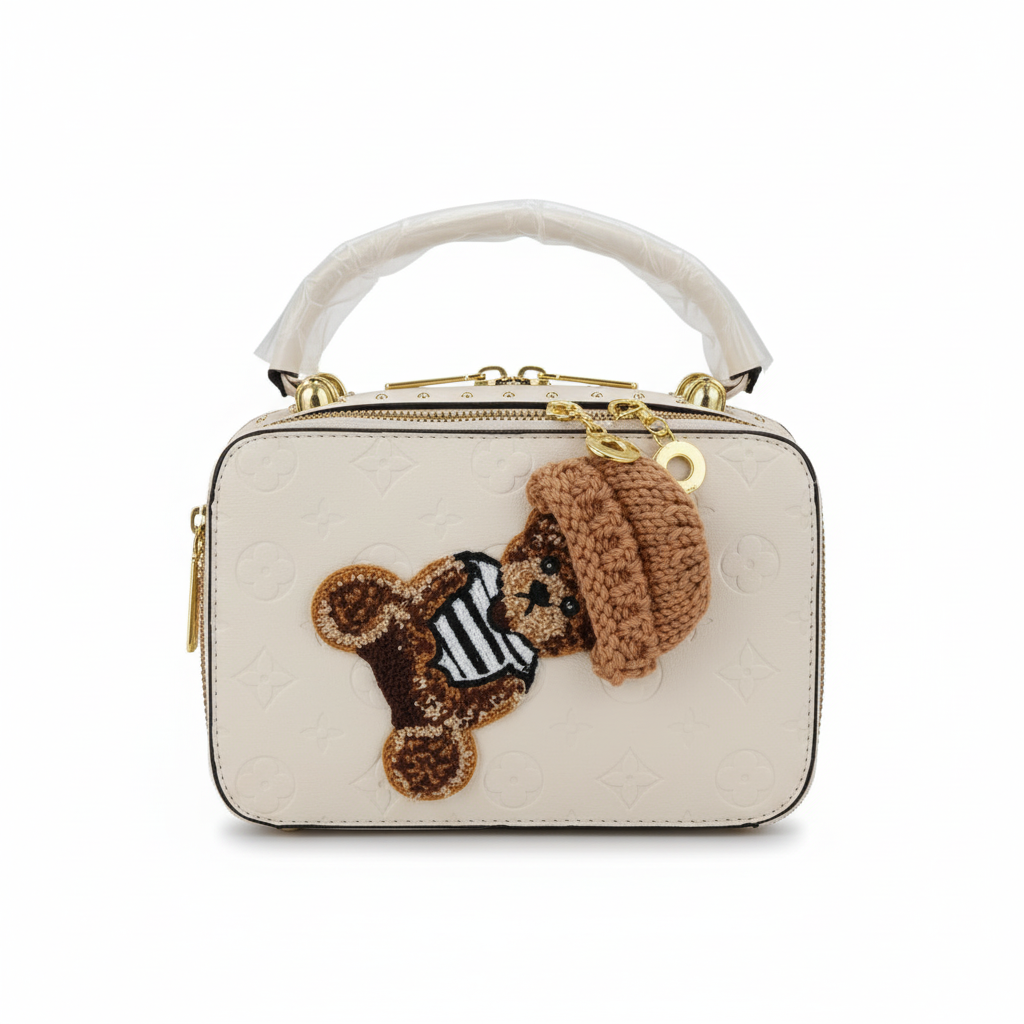 Teddy Bear Mini Box Handbag – ELORE Luxury Embossed Top Handle Purse for Women