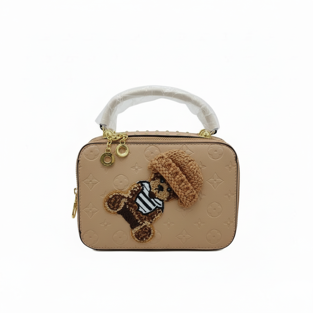 Teddy Bear Mini Box Handbag – ELORE Luxury Embossed Top Handle Purse for Women