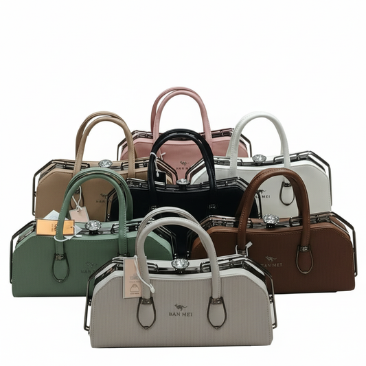 ELORE Metal-Frame Bar Satchel Bag (Top Handle)