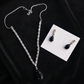 PJ-114 - Black Natural Stone Square Diamonds Silver - Jewelry Set Of 2