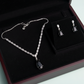 PJ-114 - Black Natural Stone Square Diamonds Silver - Jewelry Set Of 2