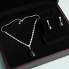 PJ-114 - Black Natural Stone Square Diamonds Silver - Jewelry Set Of 2