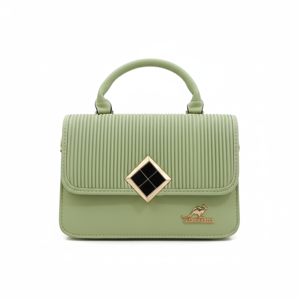 Luxe Diamond Flap Mini Handbag – Ribbed Vegan Leather Top Handle Bag for Women